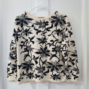 Vintage Liz Claiborne Lizwear Petite Black White Chunky Floral Print Sweater L
